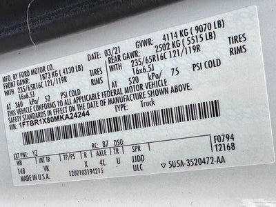 2021 Ford Transit Cargo Van T-250 148" Hi Rf 9070 GVWR RWD